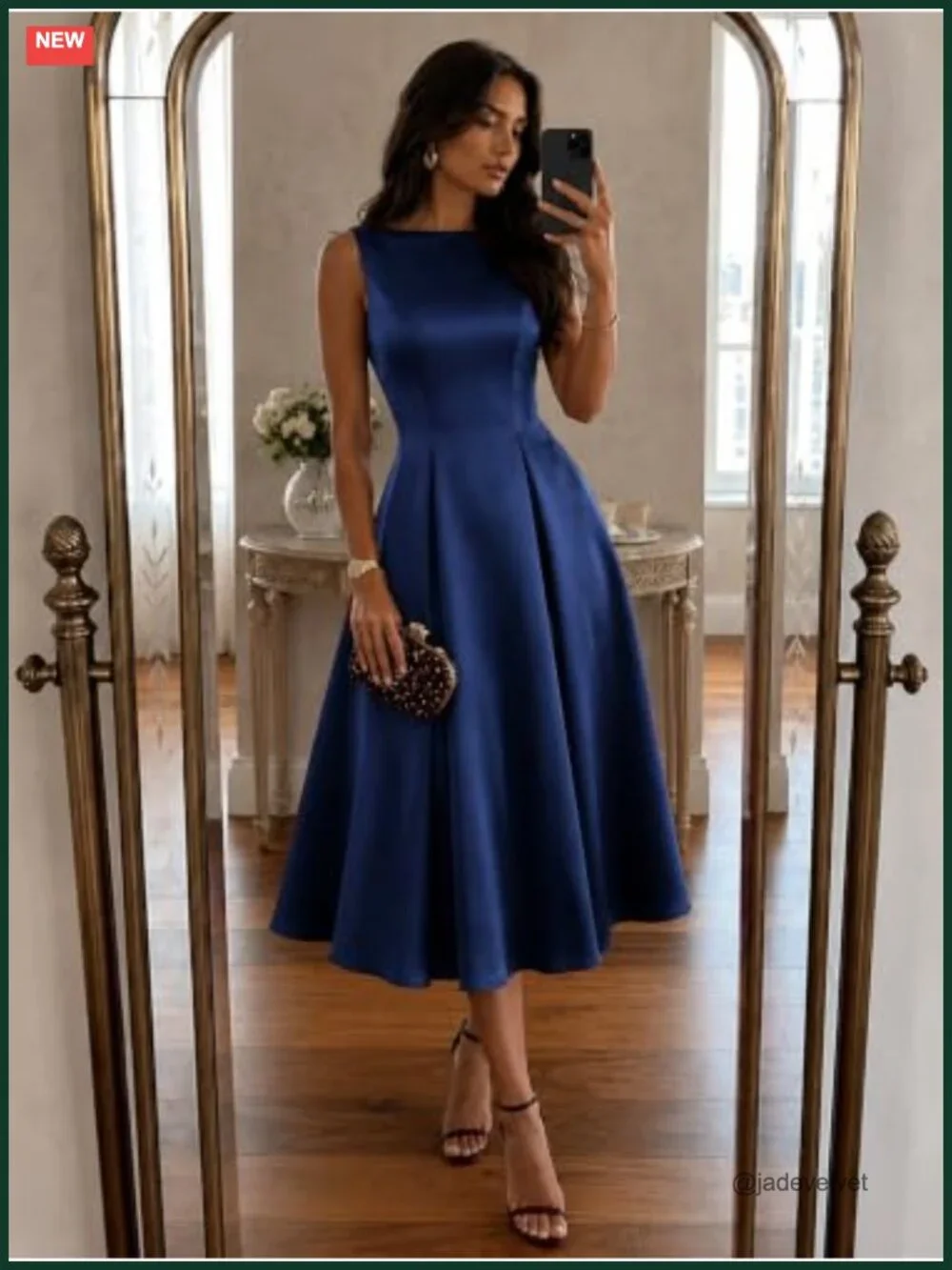 Satin Midi Dress with Pockets Sleeveless Cocktail Wedding Guest
